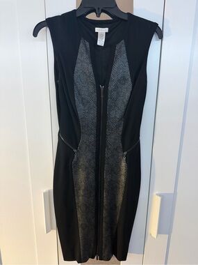 Caché Faux-Snakeskin Panel Zip-Front Sheath Dress